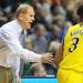 Michigan head coach John Beilein instructs freshman in the second half of the second round of the NCAA tournament at Bridgestone Arena in Nashville, Tenn.  Melanie Maxwell I AnnArbor.com